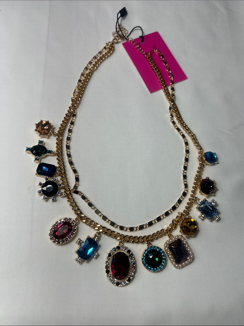 Gold Multi-Color Gemstone Statement Necklace - Unbranded